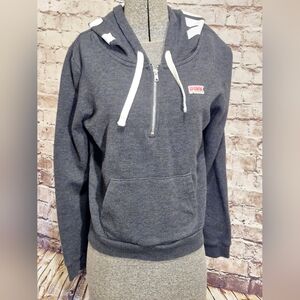 PINK Gray 1/4 Zip Hoodie with White PINK on Hood Size Medium